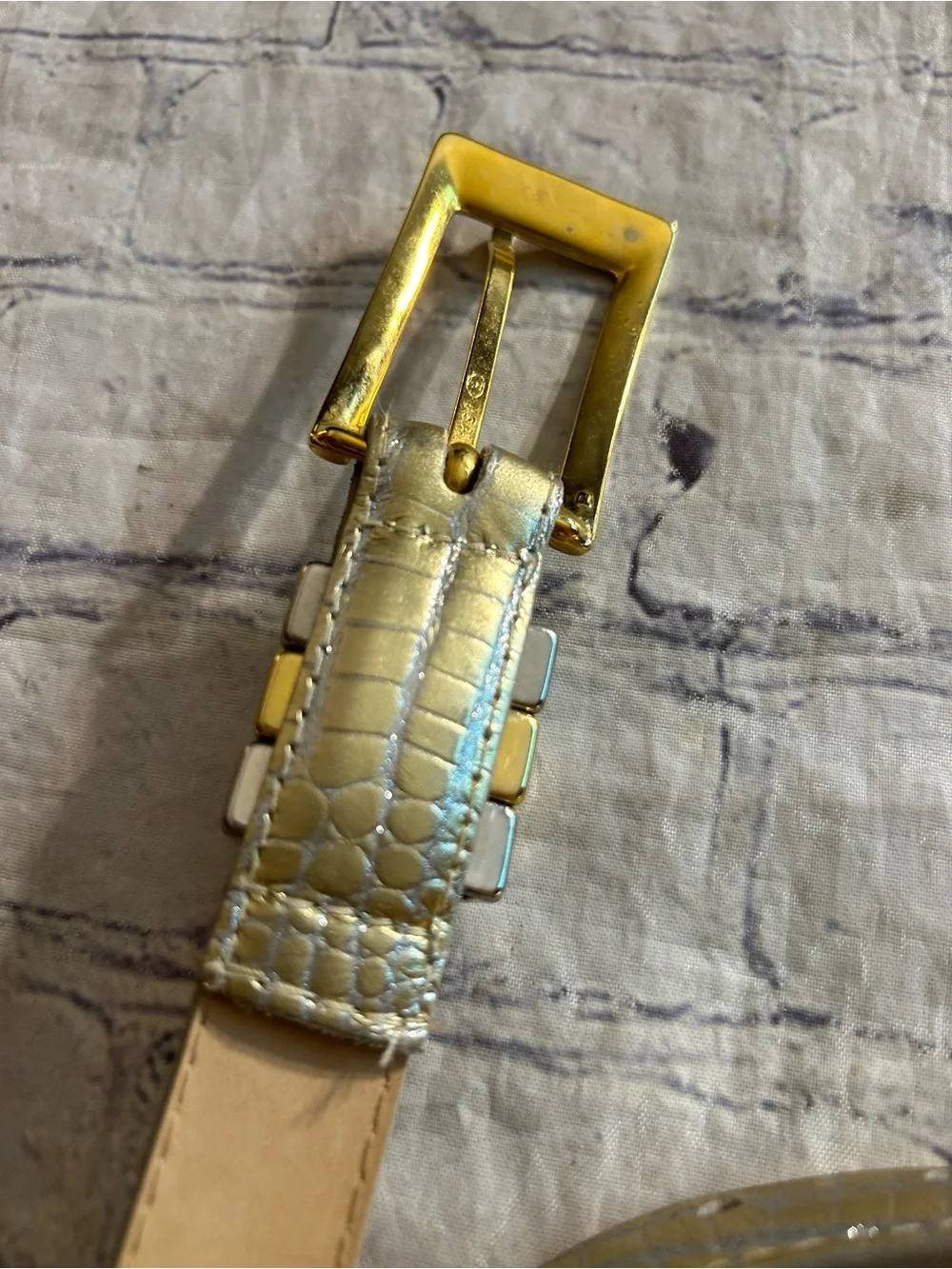 ELITE VTG GOLD METALLIC SKIN PRINT AND EDDIE BAUER BROWN LEATHER BRAIDED BELTS